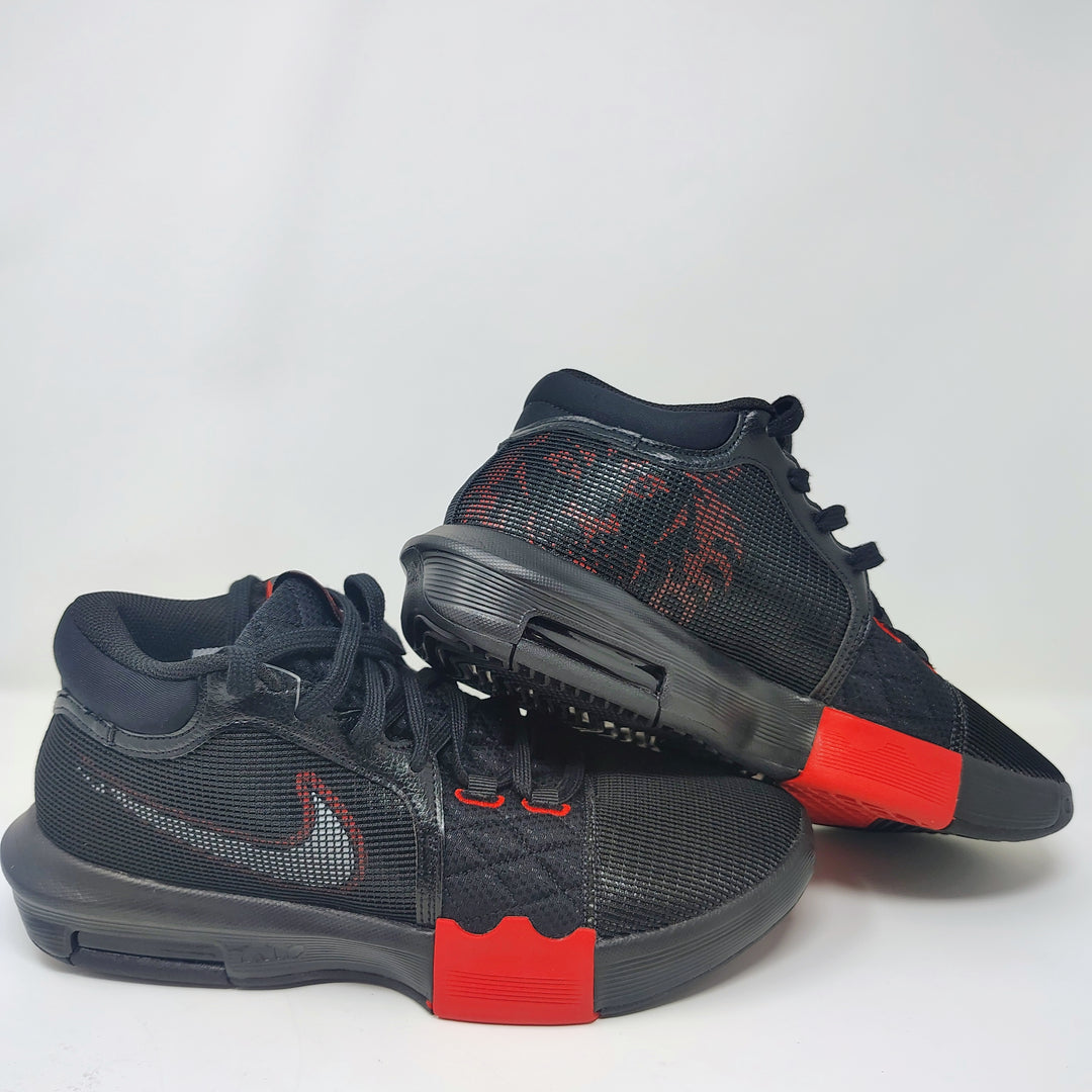 Nike LeBron Witness 8 basketball sneakers in the "Black/University Red" colorway (style code FB2239-005) size 9.5