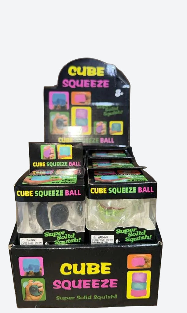 Cube Squeeze Ball Super Solid Squish | 12 Piece with Display