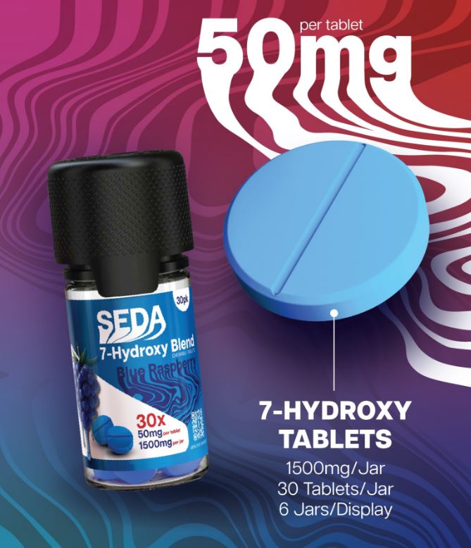 SEDA 7-Hydroxy Blend Chewable Tablets full box | 6 jars | 30ct Jar (50mg Per tablet)